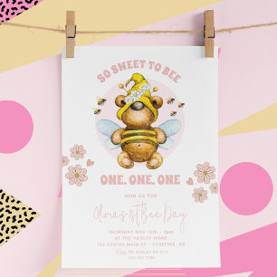 Convites Dia da Abelha Mel Abelha Rosa Floral 1º Aniversári
