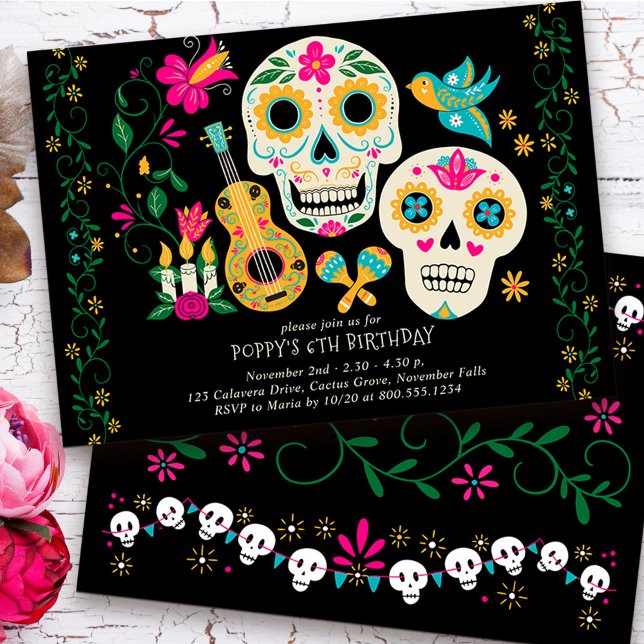Convites Dia da Festa de aniversário do tema morto (Day of the Dead Birthday Invitation from my Dia de los Muertos collection
)