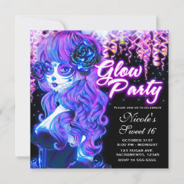Convites Dia da Festa do Néon da Garota do Crânio do Açúcar