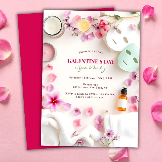 Convites Dia da Galentina Festa Spa Rosa BFF (Elegant Pink Girly Spa Party BFF Galentine's Day Invitation)