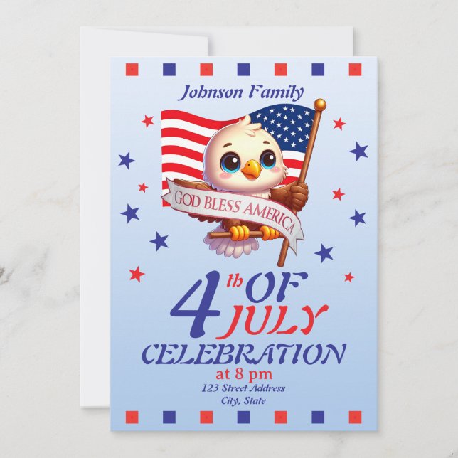 Convites Dia da Independência 4 de Julho Deus Abençoe a Amé (Frente)