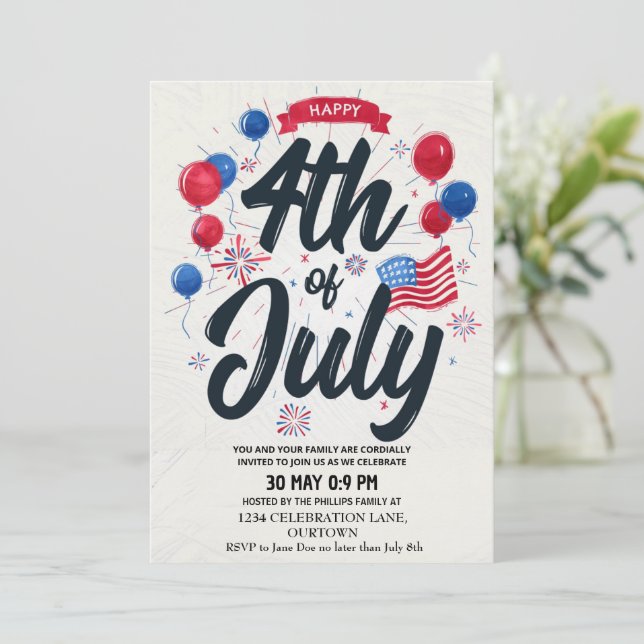 Convites Dia da Independência 4 de Julho Patriótico (Em pé/Frente)