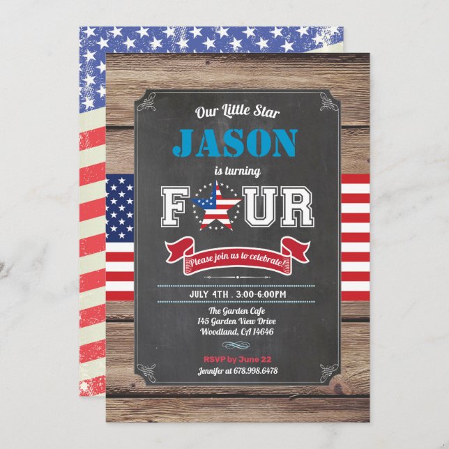 Convites Dia da Independência Menino do 4º aniversário que  (Frente/Verso)