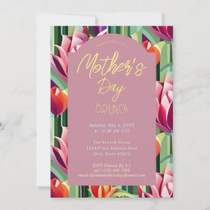 Convites Dia da Mãe Floral Colorida Brunch Mauve Rosa