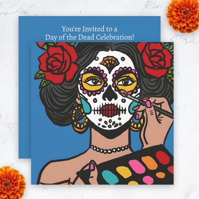 Convites Dia da Mão Morta Desenhada Catrina (Day of the Dead Hand Drawn Catrina Invitation.)