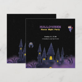 Convites Dia das Bruxas de Brincadeira Preta Roxo (Retângul