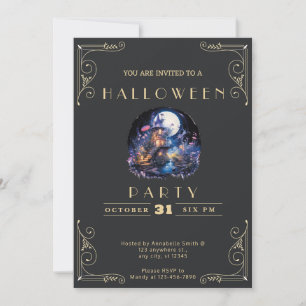 Convites Dia das Bruxas de Chalkboard Black & Dourado Elfin