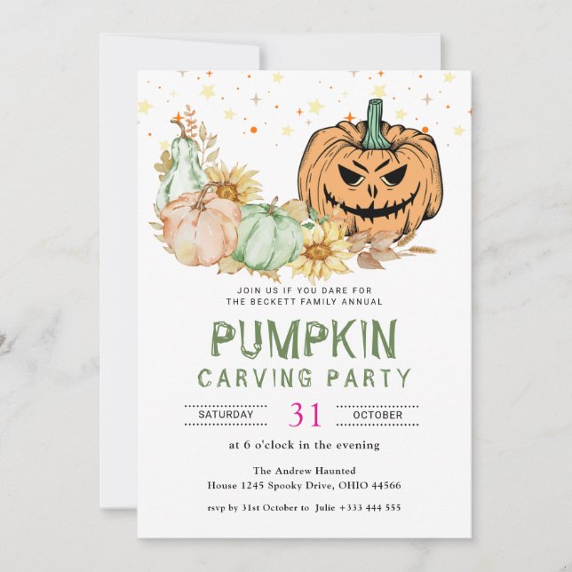 Convites Dia das Bruxas do Festa de Pumpkin da Família Anua (Frente)