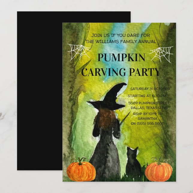 Convites Dia das Bruxas do Festa de Pumpkin da Família Anua (Frente/Verso)