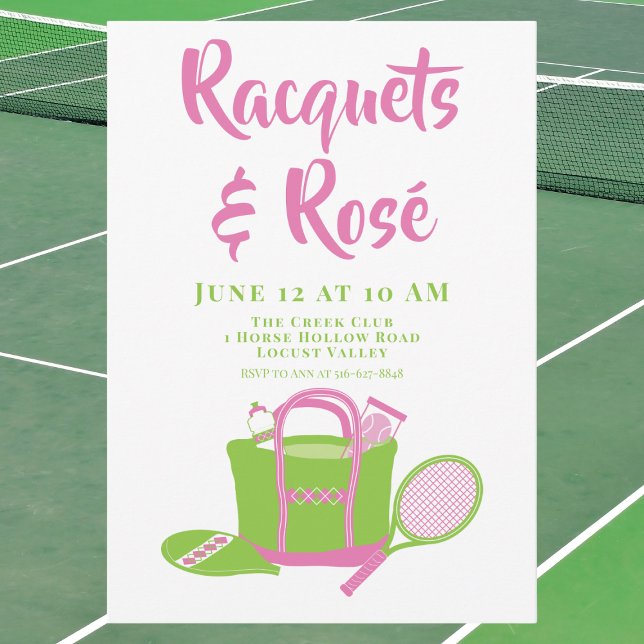 Convites Dia das Damas do Tênis de Racquets & Rosé (Criador carregado)