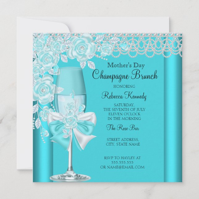 Convites Dia das Mães Chá de Champanhe Rosa Azul Turquesa B (Frente)