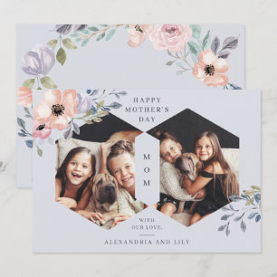 Convites Dia das mães floral geométrico azul empoeirado d