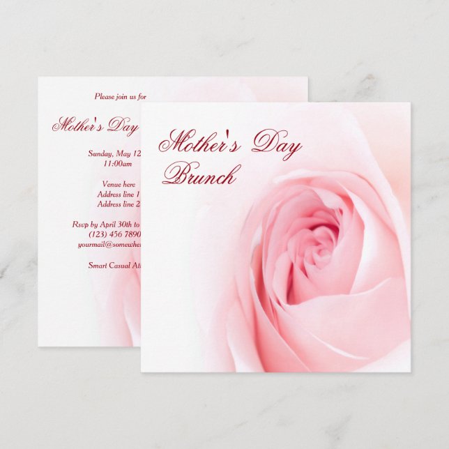 Convites Dia das Mães Rosa Suave Romântica (Frente/Verso)