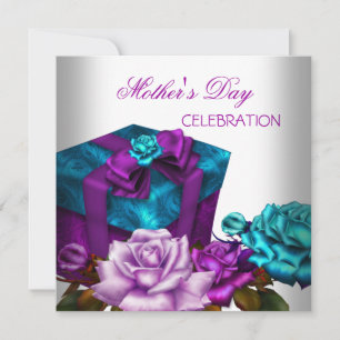 Convites Dia das Mães Roxo Azul Rosa Rosas floral Flores