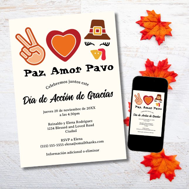 Convites Dia de Ação de Graças Paz Amor Turquia (Criador carregado)