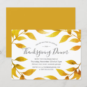 Convites Dia de Ação de Graças Watercolor Autumn Dourado