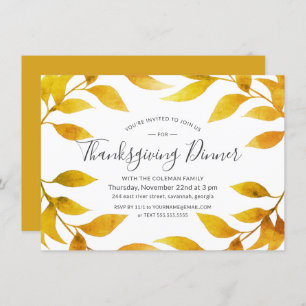 Convites Dia de Ação de Graças Watercolor Autumn Dourado Wr