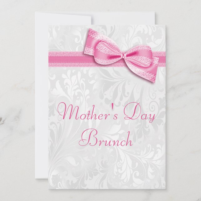 Convites Dia de as mães Brunch Damask e Arco Pink Faux (Frente)