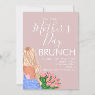 Convites Dia de as mães Brunch Floral Blush Pink Damas
