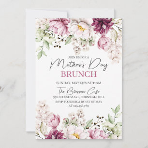 Convites Dia de as mães Brunch Floral Purple Watercolor