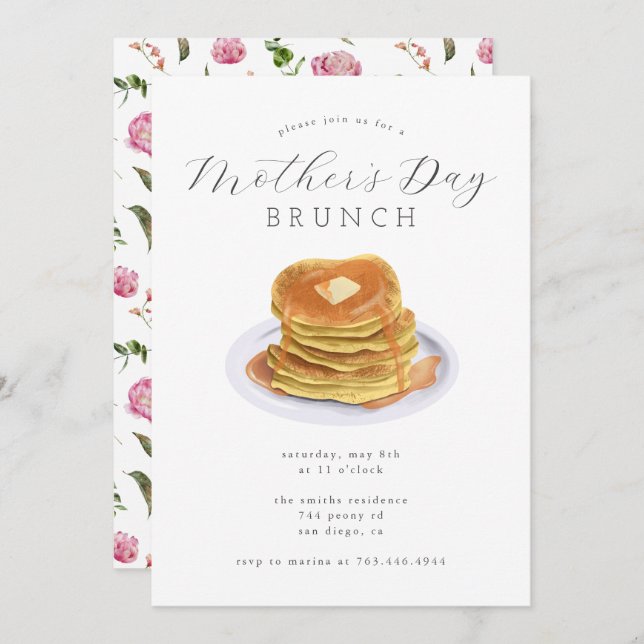 Convites Dia de as mães Brunch | Panquecas (Frente/Verso)