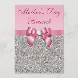 Convites Dia de as mães Brunch Silver Jewels Faux Arco Rosa