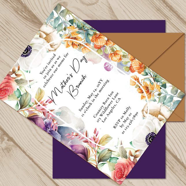 Convites Dia de as mães Brunch Watercolor Floral (Criador carregado)