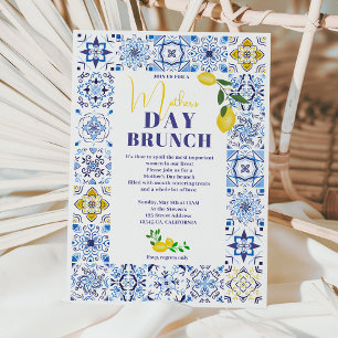Convites Dia de as mães de aquarela com azulejos azuis de l