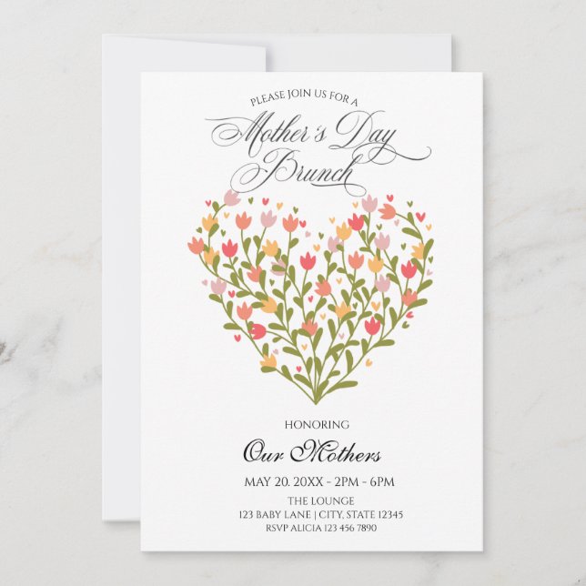 Convites dia de as mães de flores Brunch (Frente)