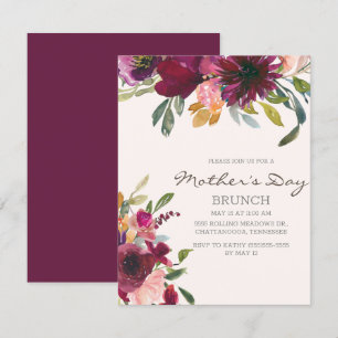 Convites Dia de as mães de Script Floral Rosa Púrpura Elega