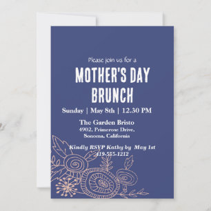 Convites Dia de as mães Floral Azul Simples Brunch