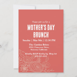 Convites Dia de as mães Floral Coral Simples Brunch
