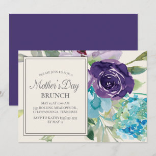 Convites Dia de as mães Floral de Plum Purple Blue Watercol