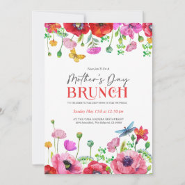 Convites Dia de as mães Floral White Red Watercolor Brunch