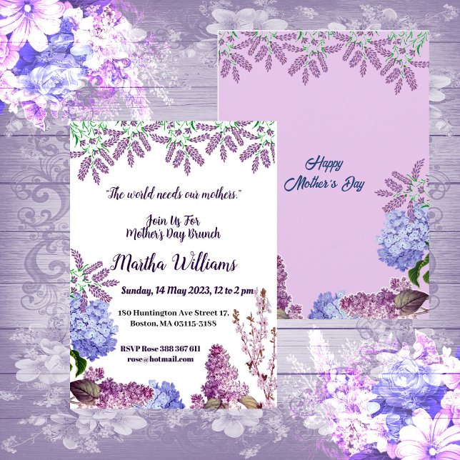 Convites Dia de as mães Lilac Hydrangea Pastel Azul Suave (Soft Blue Pastel Bud Lilac Hydrangea Mother's Day Invitation)