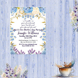 Convites Dia de as mães Pastel Azul Pequenas Flores Florais