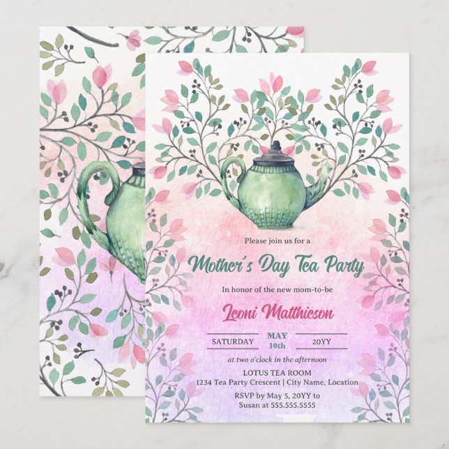 Convites Dia de as mães Tea Party (Frente/Verso)