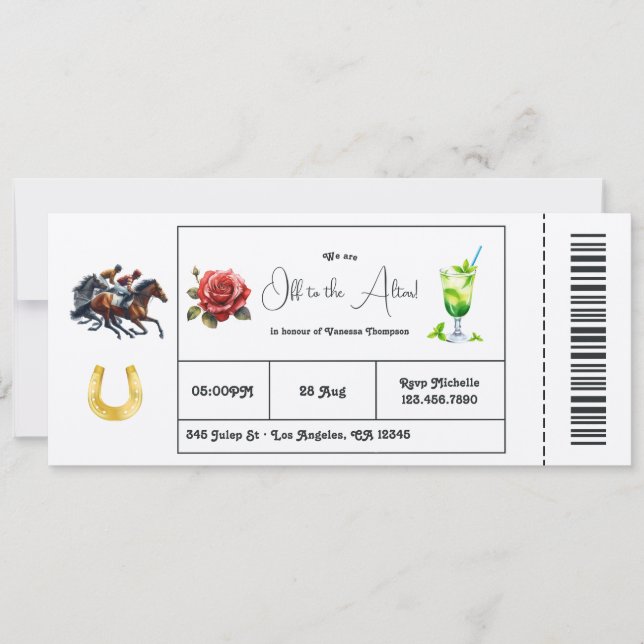 Convites Dia de Derby "Rumo ao Altar" Bilhete para Chá de N (Frente)