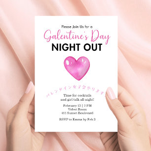 Convites Dia de Galentin Noturno Rosa Coração Minimalista