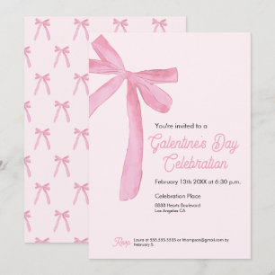 Convites Dia de Galentine Fita de Laço Rosa Feminino Modern