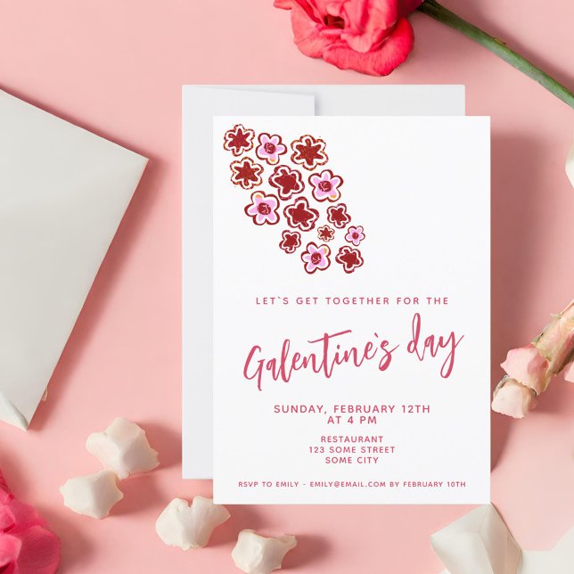 Convites Dia de Galentine Flores Rosa Vermelho Amigos  (Criador carregado)