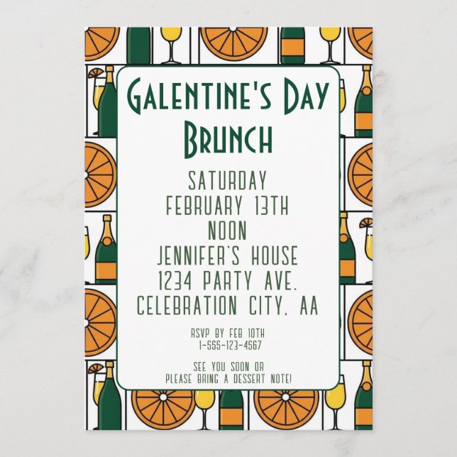 Convites Dia de Galentines Brunch Mimosas Retro (Frente)