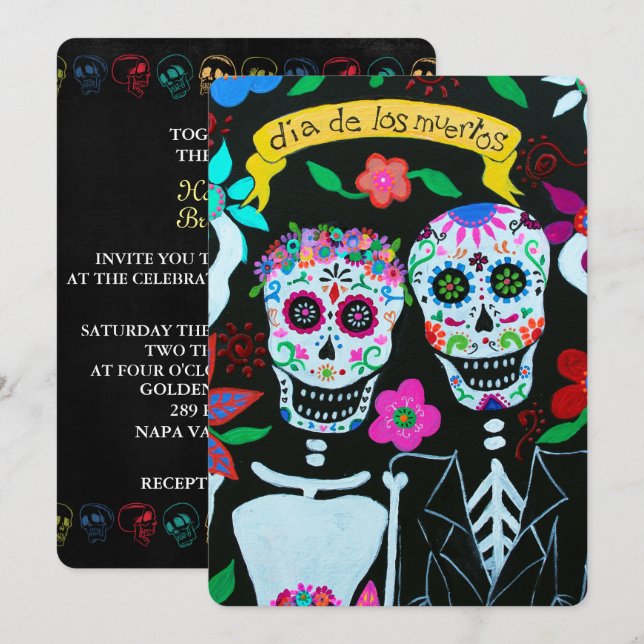 CONVITES DIA DE LOS MUERTOS ADORA CASAMENTO DE CASAL (Frente/Verso)