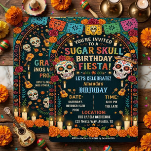 Convites Dia de los Muertos Aniversário Crânio de Açúcar Fl