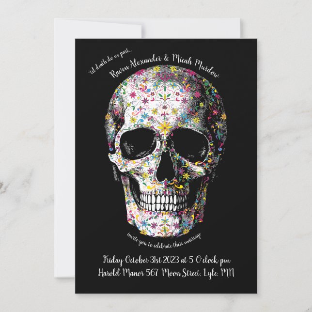 Convites Dia de los Muertos Casamento Colorido (Frente)