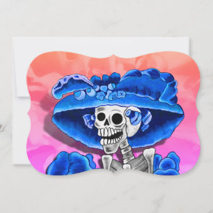 Convites Dia de los Muertos Caveira com Chapéu Azul