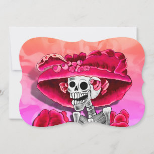 Convites Dia de los Muertos Caveira em Chapéu Vermelho