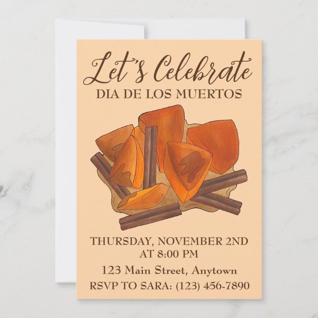 Convites Dia De Los Muertos Comida Mexicana Calabaza en Tac (Frente)
