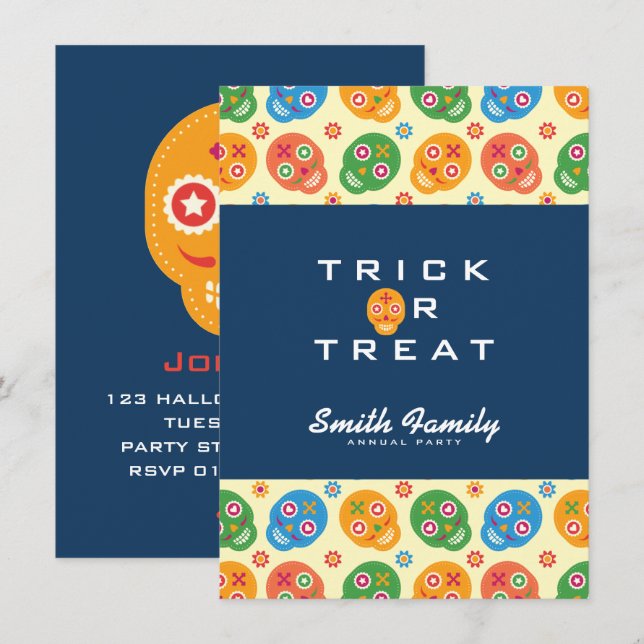 Convites Dia De Los Muertos. Dia dos Mortos. Peles de Açúca (Frente/Verso)