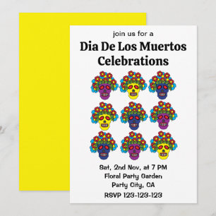 Convites Dia De Los Muertos Floral Skull Dia De Los Muertos